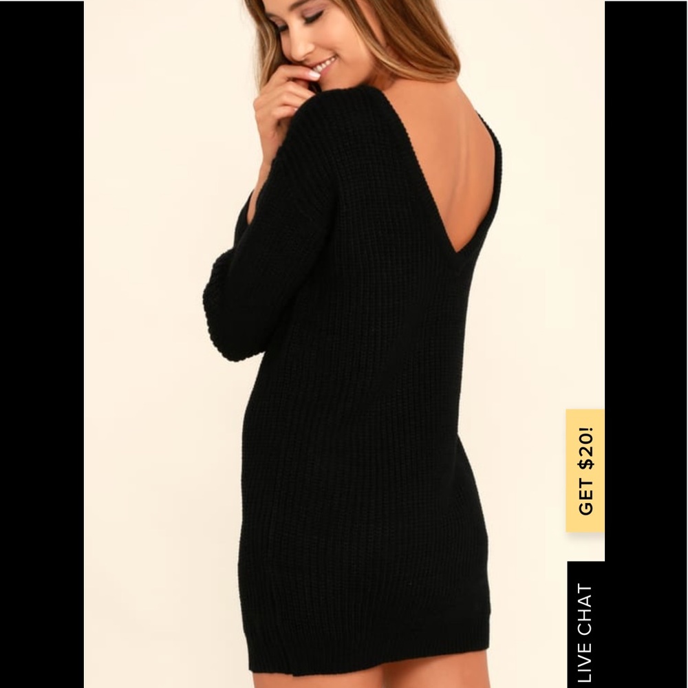 Lulu’s Black Knit Open Back Sweater Dress NWT